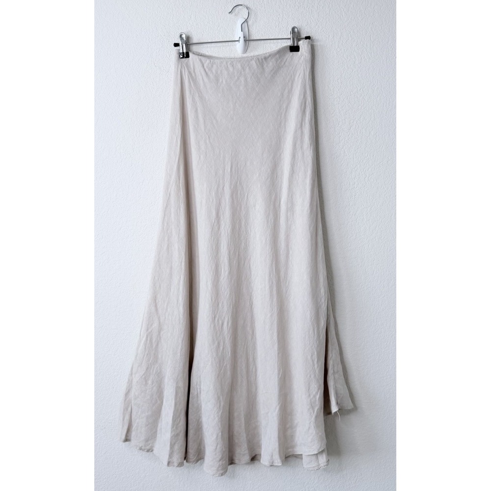 JAMES 100% Linen Maxi Skirt L Beige Made in Italy Flowy A Line Lagenlook